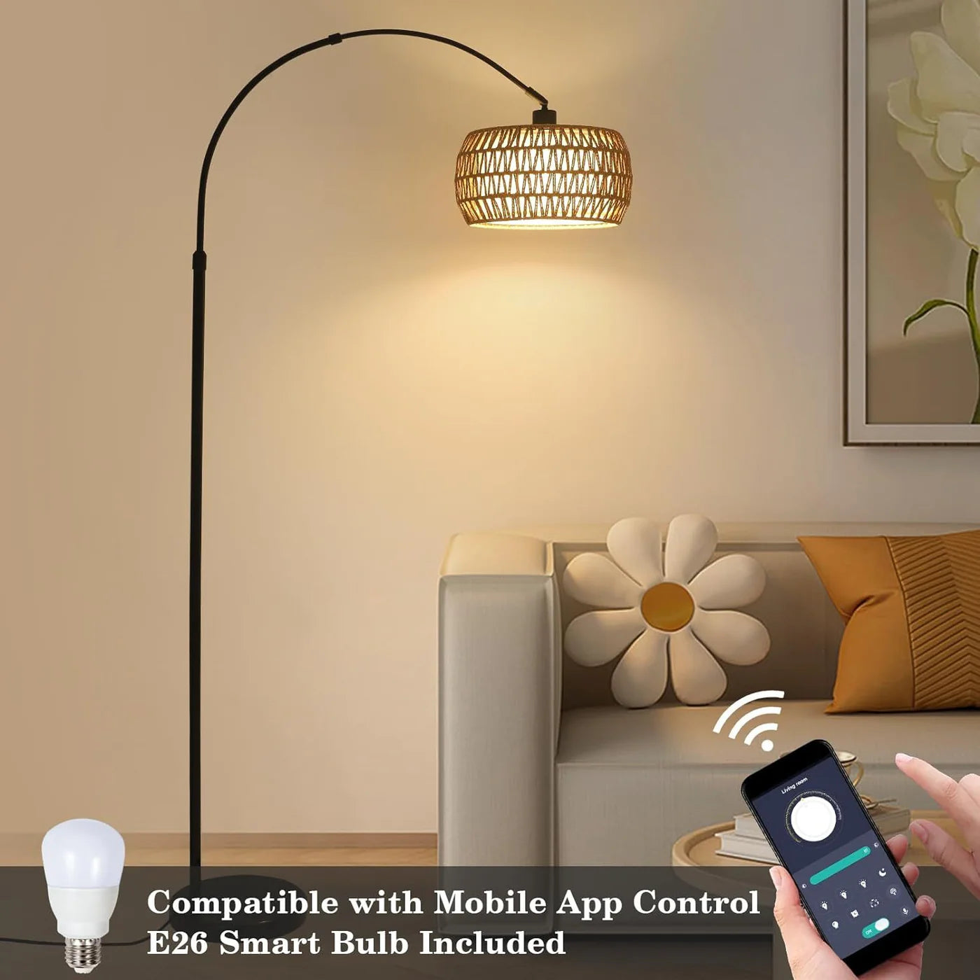 Floor Lamps with Remote & Dimmable Bulb, Boho Standing Lamp
