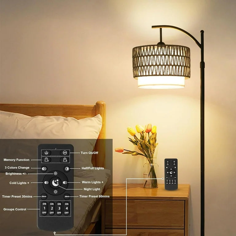 Floor Lamps with Remote & Dimmable Bulb, Boho Standing Lamp